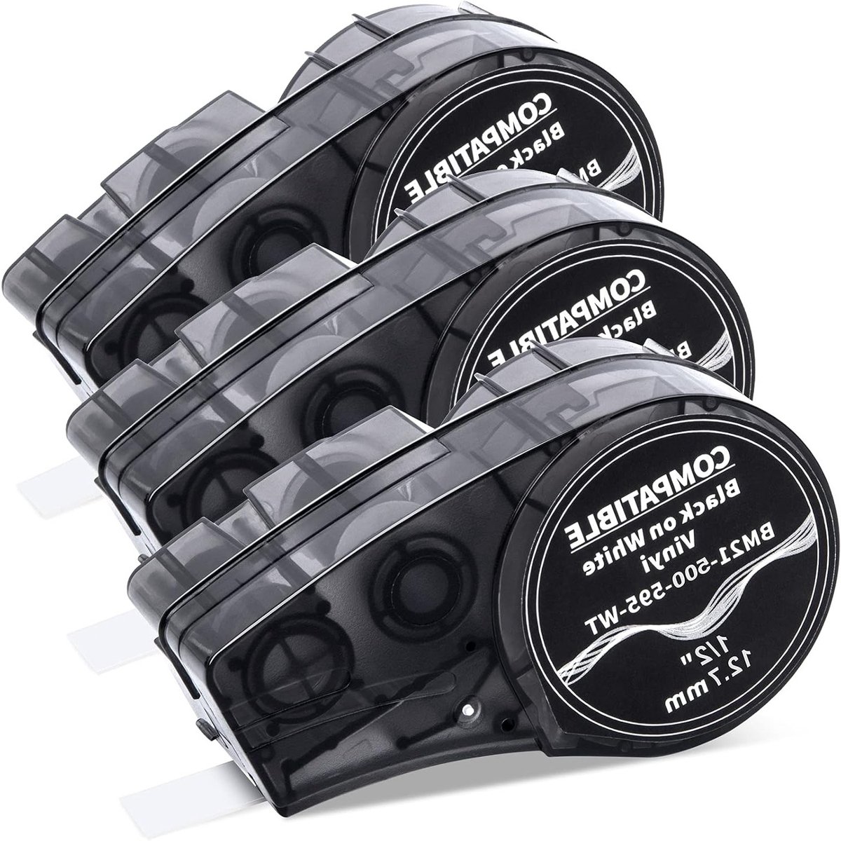 3x Zelfklevende Vinyl Tape voor Labels, Zwart en Wit, Duurzaam en Sterk, 0.5" Breed x 21' Lang, Perfect voor Organisatie en Labeling
