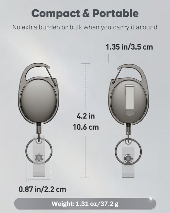 Set van 2 stevige metalen retractable badge reels voor badgehouders, sleutelhangers en carabiner clips met nylon koord van 55 cm — afbeelding 2