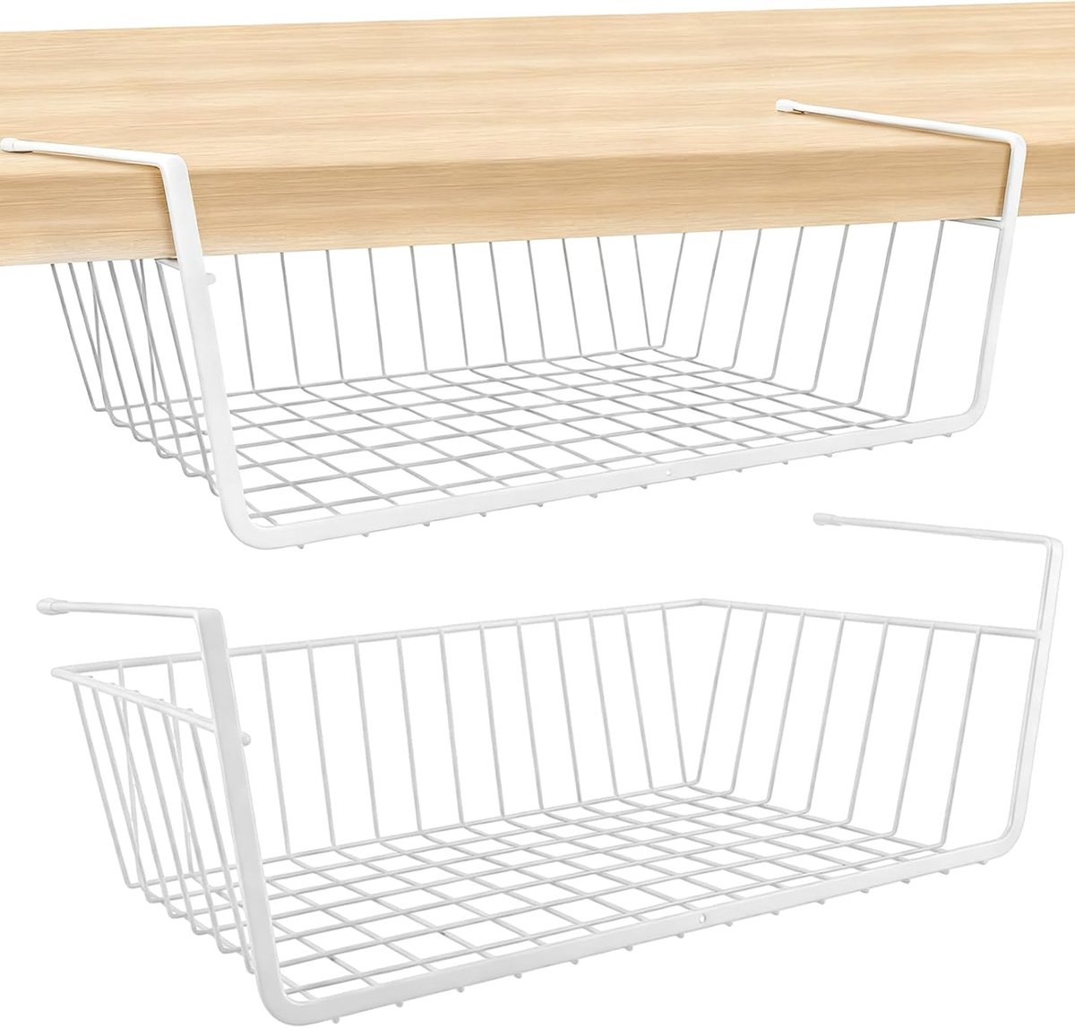 Set van 2 hangmanden, wit, 41 x 23 x 14 cm, metalen kastmand zonder boren, rekmand om op te hangen, voor keuken, voorraadkast, kantoor en bureau