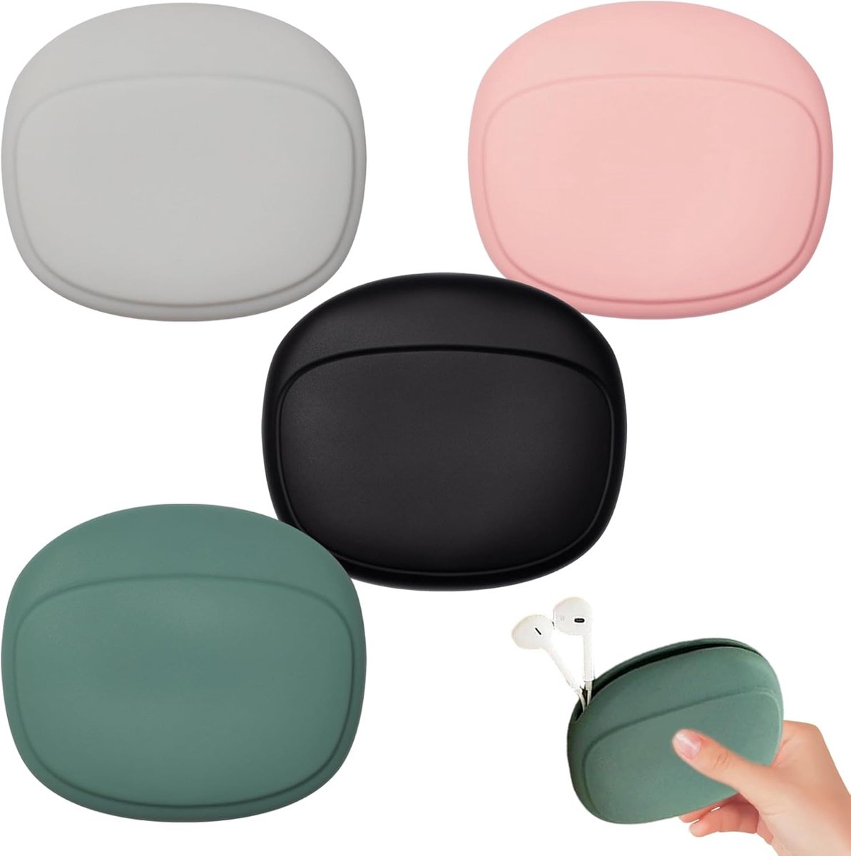 opbergtas siliconen klein – 4 stuks hoofdtelefoonorganizer in roze, groen, grijs en zwart – mini multifunctionele case voor oortjes, kabels en oplader – draagbaar voor thuis en onderweg