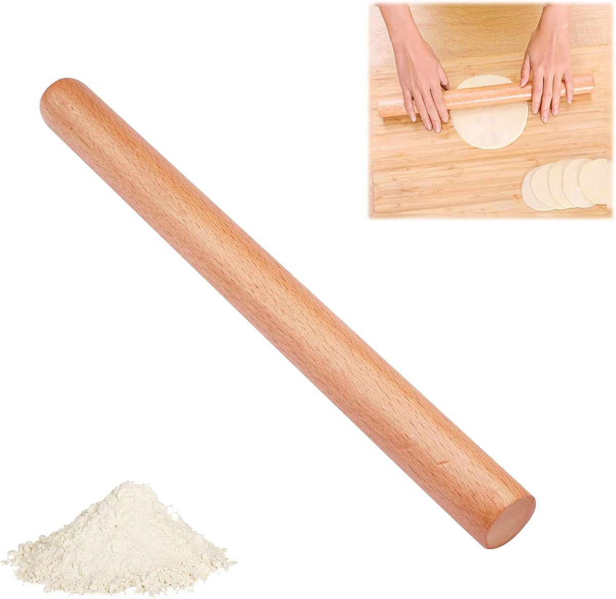 Houten deegroller voor taarten, gebakjes, brood en koekjes - Beukenhout - Natuurlijke logboeken - Geen handvat