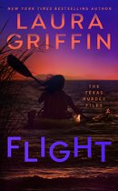 Boek 'Flight' van Laura Griffin, met op de cover een silhouet van een vrouw in een kajak bij zonsondergang.