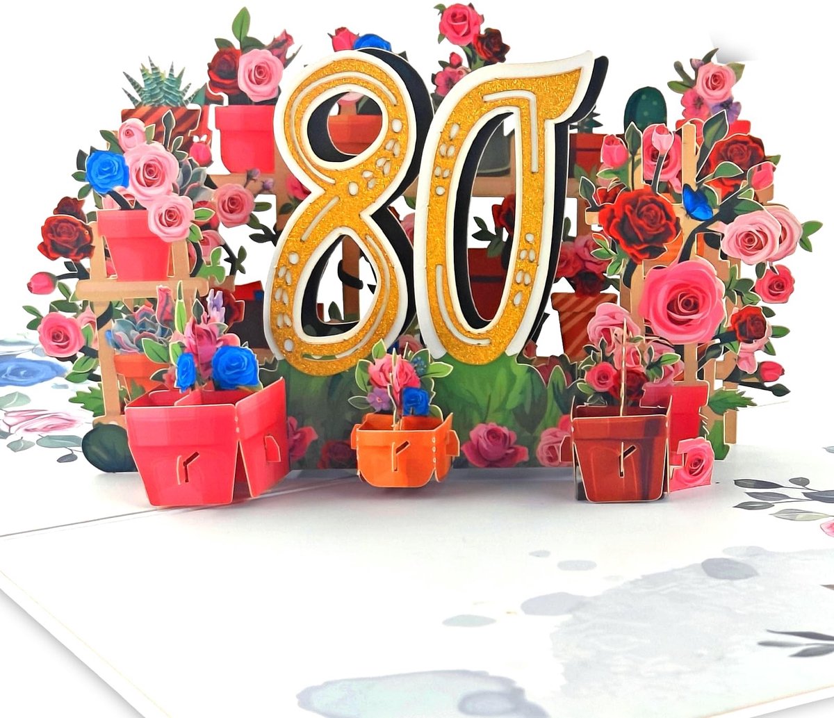 Dailygoods- Verjaardagskaart 80 jaar - 3D Pop-up Kaart - Bloem Verjaardagskaart - Verjaardagskaart voor Moeder/Vrouw/Oma - Verjaardagskaart met Verrassingseffect - Uniek Design - Wenskaart