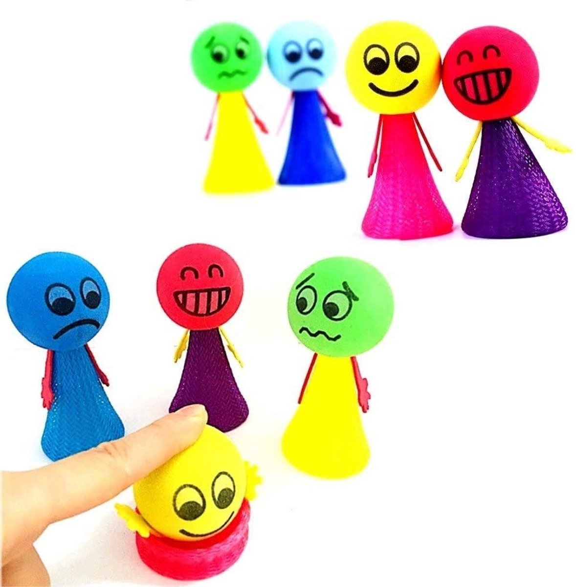 Dailygoods- Stuiterende Poppen Set - 8x Creatieve Emoji - Feest Benodigdheden - Kinder Verjaardag - Zakvullers - Willekeurige Kleur - 9x4 cm - Speelgoed