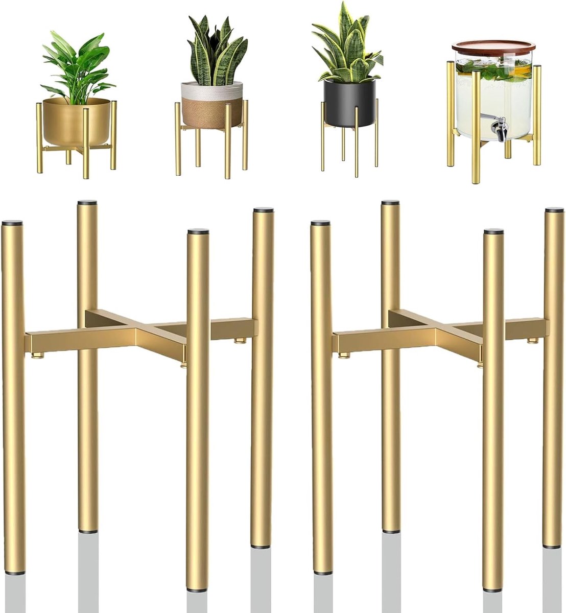 2 stuks verstelbare plantenstandaard van metaal goud, 21 cm - 35 cm, bloemenstandaard, bloemenstandaard voor potten met een buitendiameter van 20-35 cm