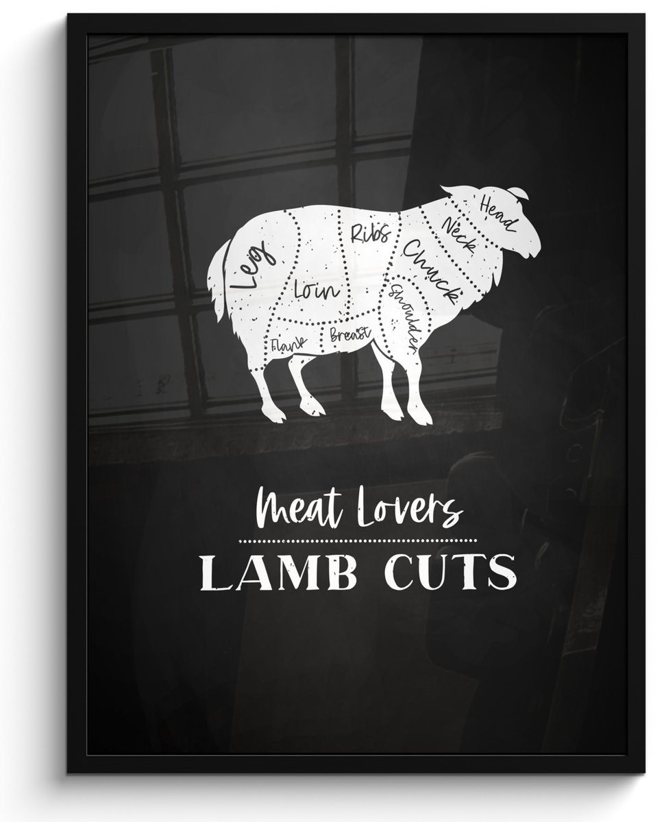 Poster in lijst - Fotolijst 60x80 cm - Posters - Schaap - Keuken - Vlees - BBQ - Posterlij