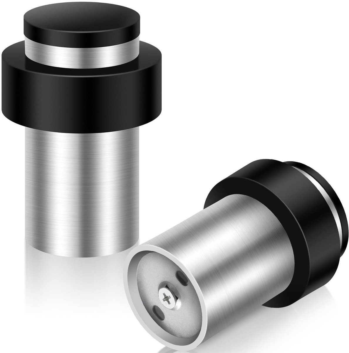 Dailygoods - Deurstopper, 65 mm vloerdeurstopper, zware roestvrijstalen deurstoppers voor plinten, hoge deurstop met geluidsdempende rubberen bumper, wandmontage, deurstopper muurbeschermer, zilverkleurig, 2 stuks