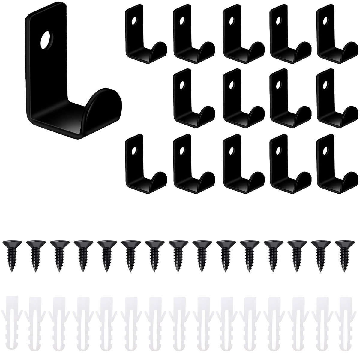 Dailygoods - 15 stuks kleerhaken, kapstokhaak, zwart, kleerhaken, wandhaken om op te schroeven, zwarte haken om vast te schroeven, metalen haken voor jassen, handdoeken, jashaken, badkamer, slaapkamer