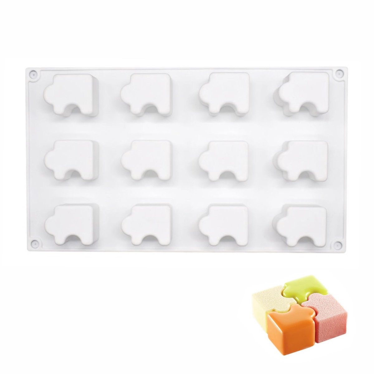 Dailygoods - Puzzels Siliconen Cake Bakvorm, Doe-het-zelf Bakgereedschap, Voor Diy Cake Chocolade Snoep Decoratie Sieraden Maken, 12 holtes, Wit