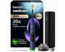 Philips Sonicare DiamondClean 8000 Elektrische Tandenborstel – Slimme Poetsdruksensor, Persoonlijke Coaching, Wittere Tanden & Gezonder Tandvlees – Donkerblauw – HX8311/13