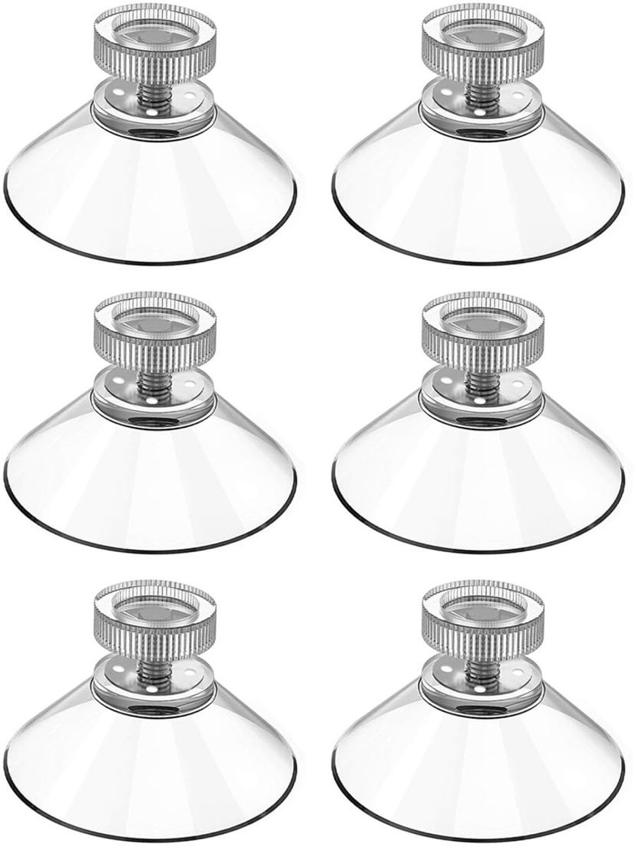 Dailygoods- Zuignappen 32 mm - 6 Stuks - Gekartelde Moerhouder - Boorvrije Installatie - Geschikt voor Gladde Oppervlakken - Transparante Constructie - Zuignap