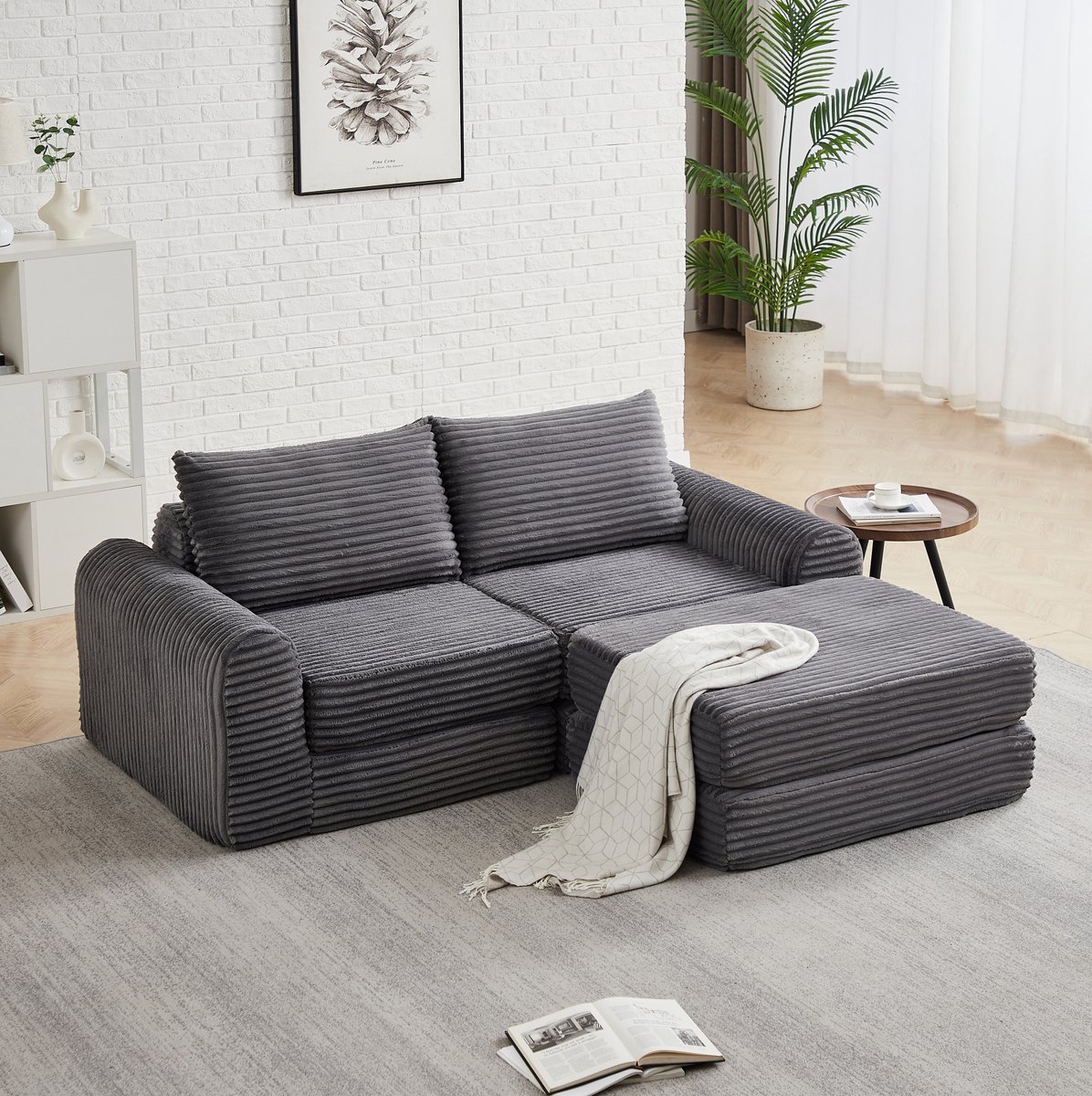 MIVRAY Slaapbank 194 x 169,5 cm - Twee-In-Een Modulair Met Verplaatsbare Voetensteun En Ge