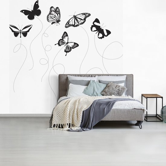 Papier peint photo vinyle - Une illustration en noir et blanc de papillons largeur 300 cm x hauteur 300 cm - Tirage photo sur papier peint (disponible en 7 tailles)