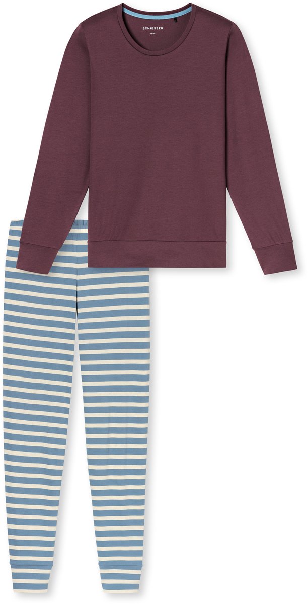 Schiesser dames Casual Essentials lange pyjama met manchetten - cacaobruin dessin