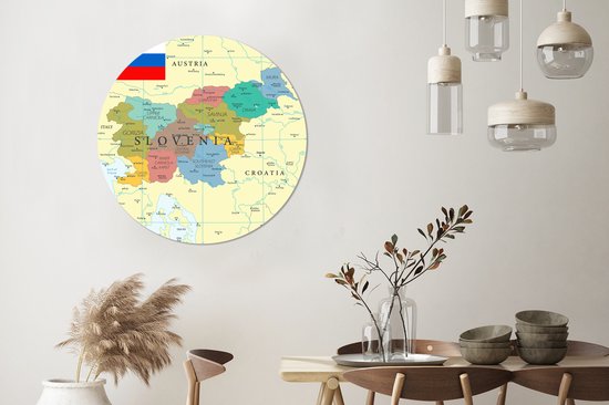 WallCircle - Wall Circle - Wall Circle - Carte colorée de Slovénie et le drapeau - Aluminium - Dibond - 90x90 cm - Intérieur et extérieur
