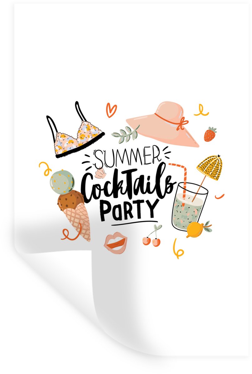 Muurstickers - Sticker Folie - Hoed - Bikini - Cocktail - 40x60 cm - Plakfolie - Muurstick