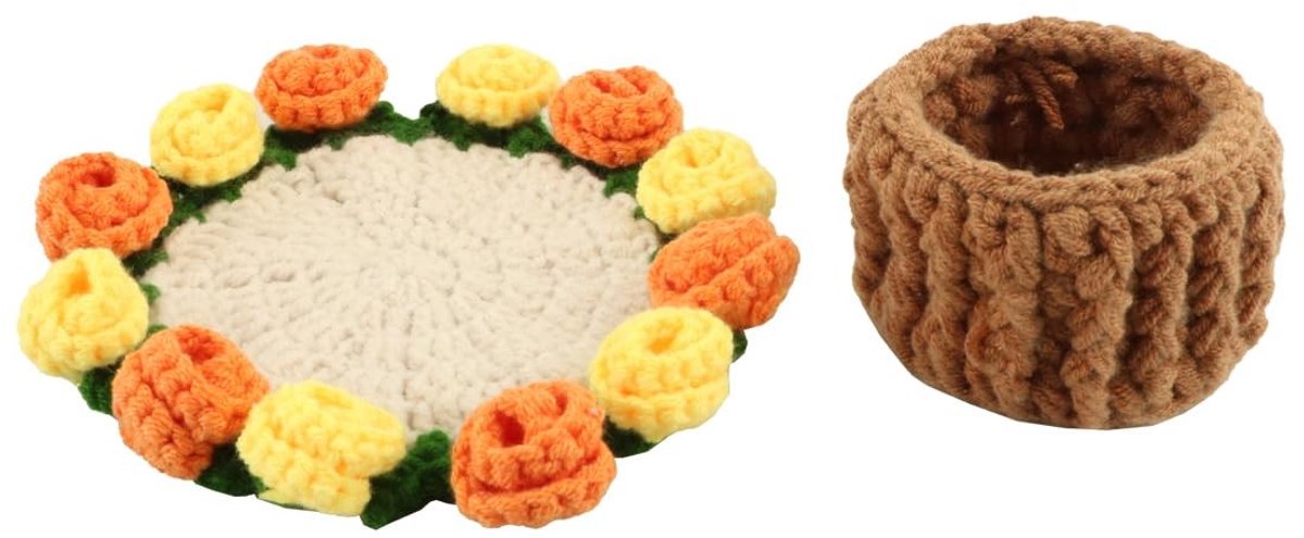 Dailygoods- Onderzetters - Haakonderzetterset met bloemen - Duurzaam Wol - Warmte-isolatie - 15 x 2 cm - Vintage charme - Coaster