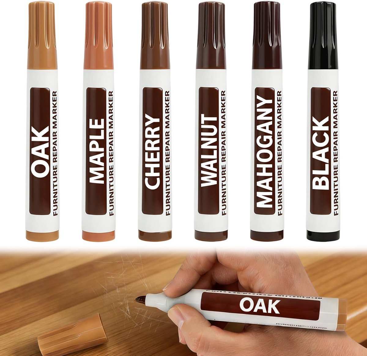 Dailygoods- Meubelreparatiestift 6 Stuks - Houtreparatieverf - Houtmarker - Voor Houten Vl