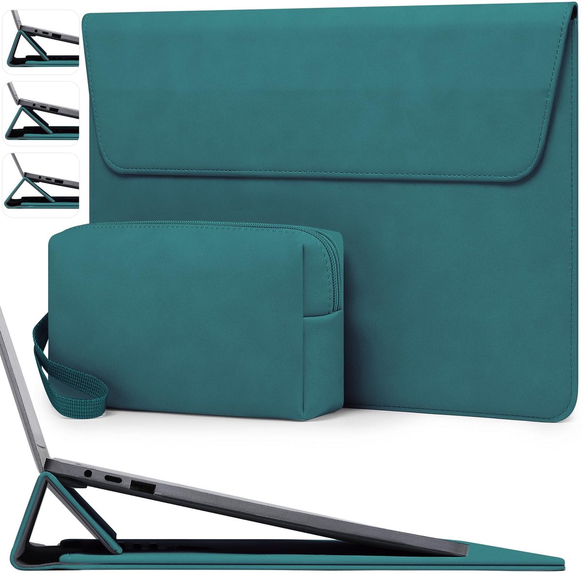 Dailygoods - HYZUO 15 Inch Laptophoes Laptopsleeve met Verstelbare Standaard voor MacBook Air 15 M5 A3448 M4 A3241 M3 A3114 M2 A2941 2026-2023, MacBook Pro 15, 15" Surface Laptop 7/6/5/4, Donkergroen