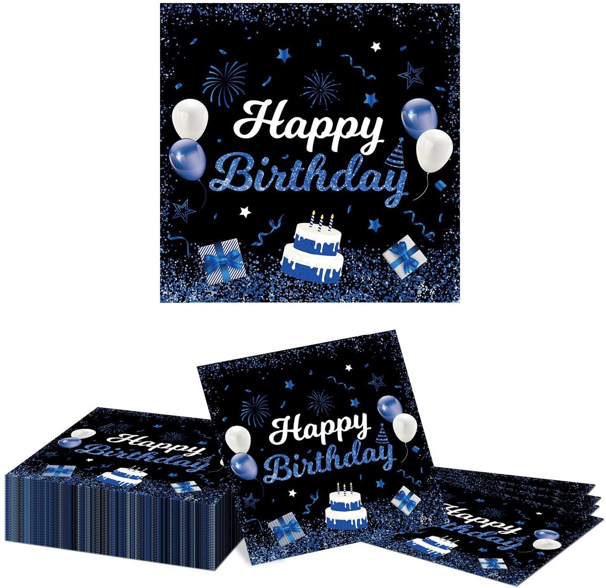 Dailygoods- Servetten Verjaardag Blauw 40 Stuks 33x33cm - Happy Birthday - Tafelversiering - Kinderfeestje - Jongens/Meisjes - Perfect voor feesten - Feestservetten