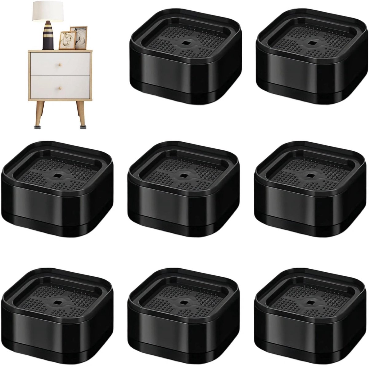 8 stuks stapelbare poten voor bed, bedpoten 3,5 cm, meubelverhogingen met afneembare basis, antislip oppervlak, voor wasmachines, tafels, kasten, banken