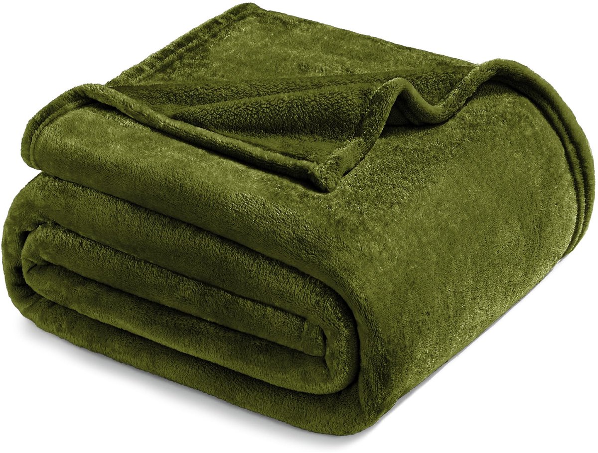 Mezcla Fleece deken Queen Size voor bed, super zacht en warm, alle seizoenen, gezellig, pluche, lichtgewicht, 230 x 230 cm, olijfgroen