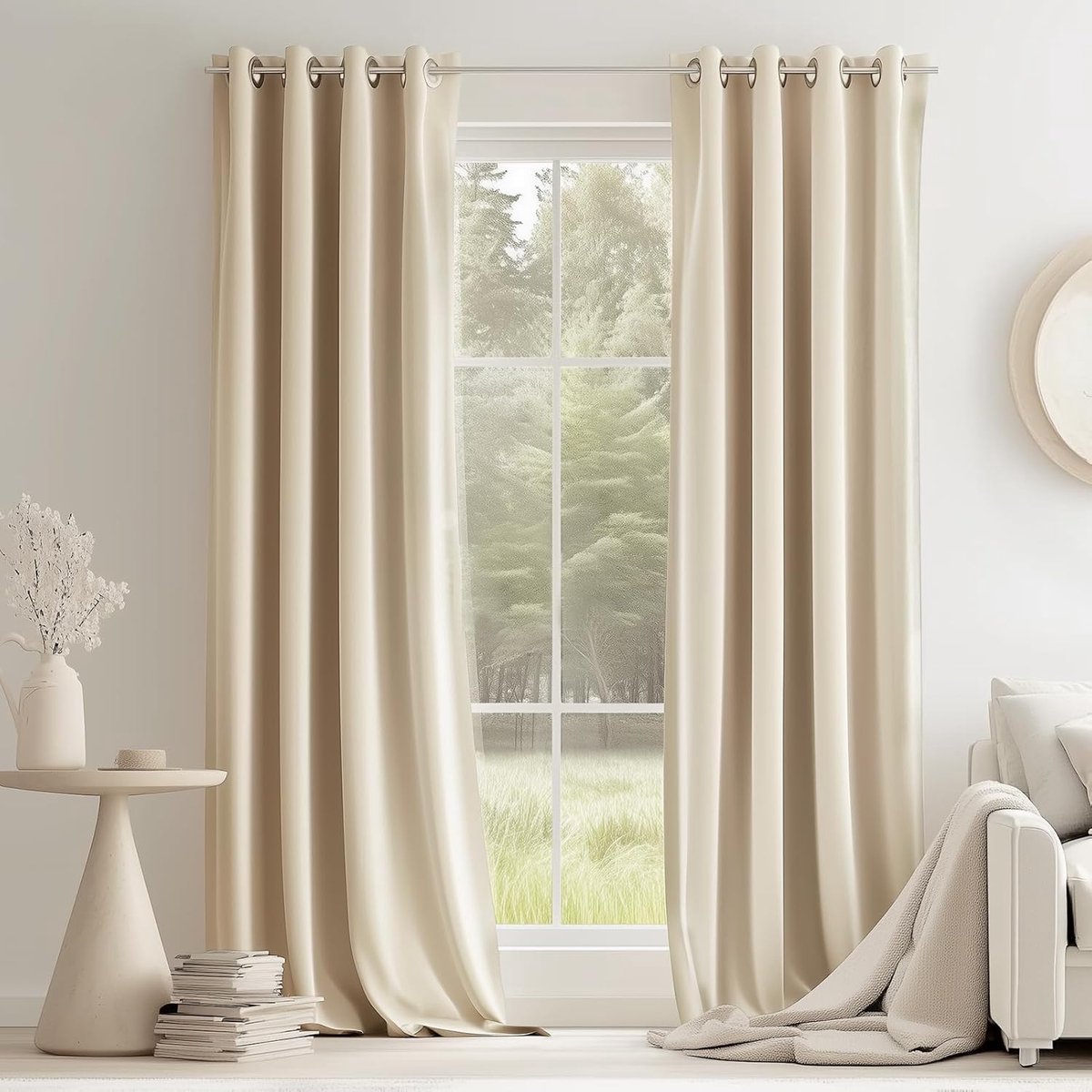 Gordijnen voor binnen, fluweel, beige, met ingestanste ringen, 140 x 260 cm, moderne gordijnen voor slaapkamer, woonkamer en woonkamer, 2 stuks, thermische verduisteringsgordijnen voor binnen