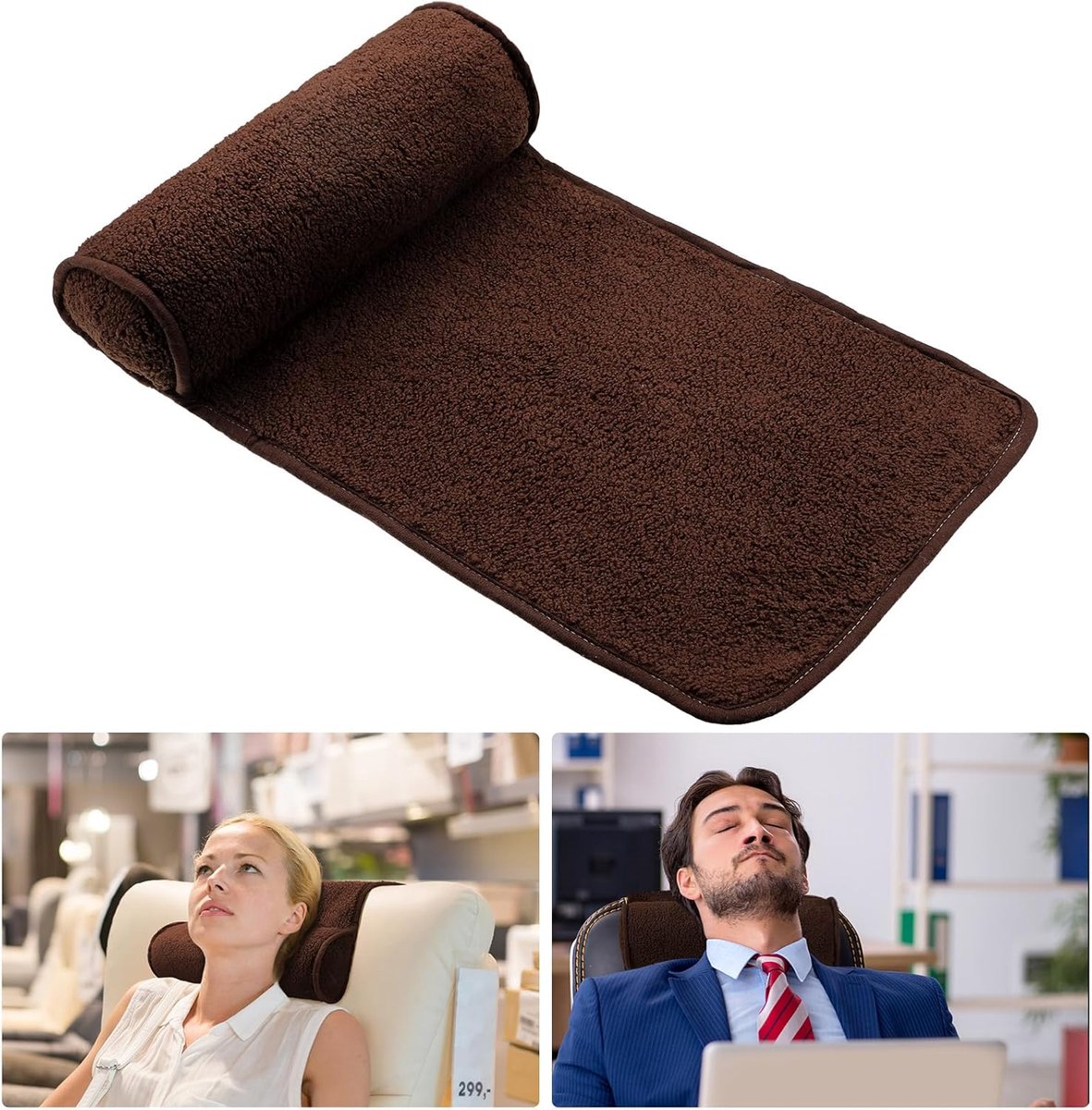 Nekkussen voor ligstoel, hoofdkussen, verstelbaar pluche kussen, nekrol antislip fleece bank nekhoofdsteunkussen voor reizen thuis fauteuil bank fauteuil (koffiebruin)