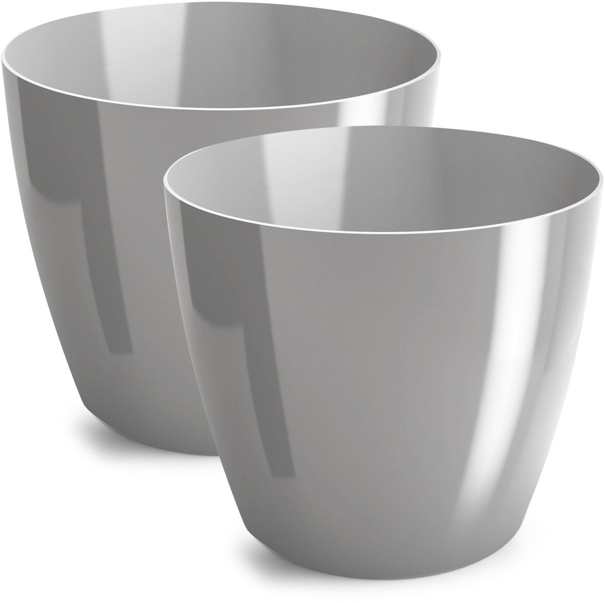 glanzend, overpot, kunststof, decoratief, voor grote en kleine planten, set van 2, kruidenpot, grijs, doorsnede 9,5 cm