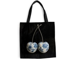MuchoWow® Schoudertas - Strandtas - Big Shopper - Boodschappentas - Kersen - Delfts blauw - Fruit - 45x45 cm - Katoenen tas