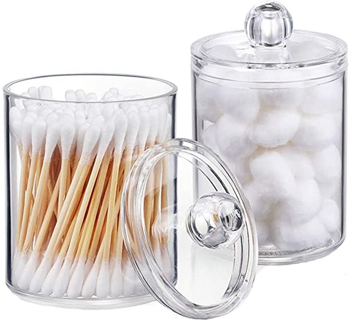Dailygoods - 2 Stuks Katoenen Dispensers voor Wattenstaafjes - Transparant en Rond