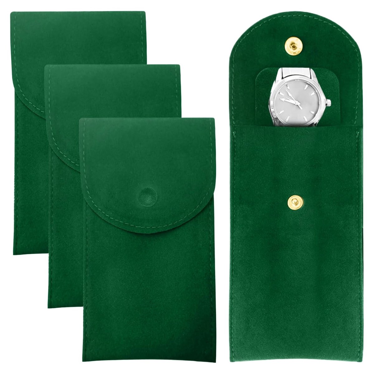 Dailygoods- Horlogedozen 3 stuks - Draagbare Horlogekast - Opbergtas voor Horloges - Smaragdgroen - Geïntegreerd Kussen - Veiligheids sluiting