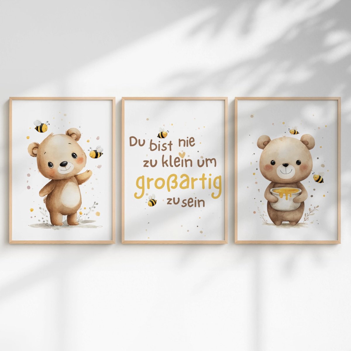 Dailygoods- Posters Set van 3 - Wanddecoratie Kinderkamer - Diermotieven/Berichten - A3 Formaat - Liefdevolle Spreuken - Zachte Kleuren