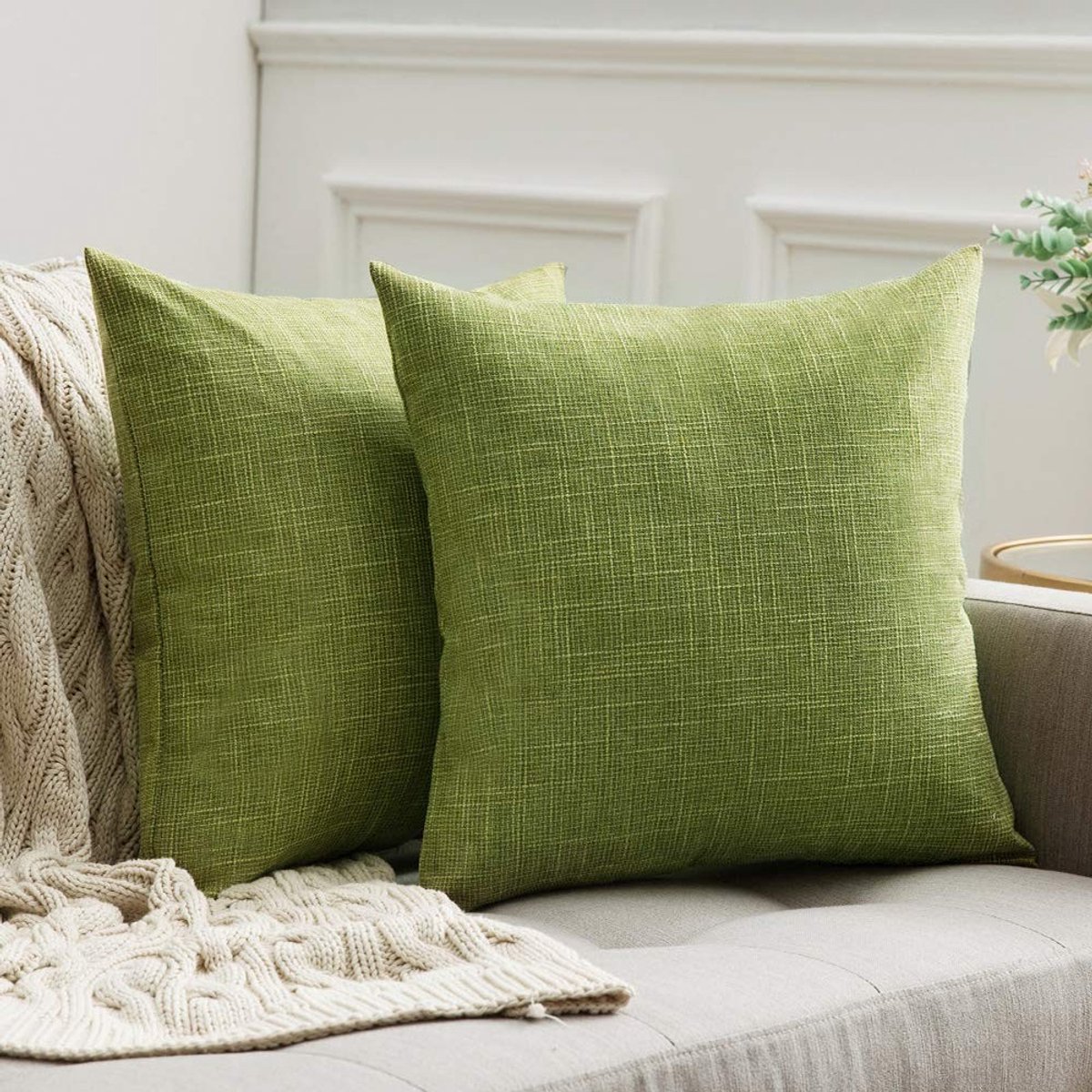 Dailygoods - Kussensloop Set van 2 - Decoratieve Kussens - Linnenlook - Groen - Bankkussen - Voor Slaapkamer en Woonkamer - 40 x 40 cm