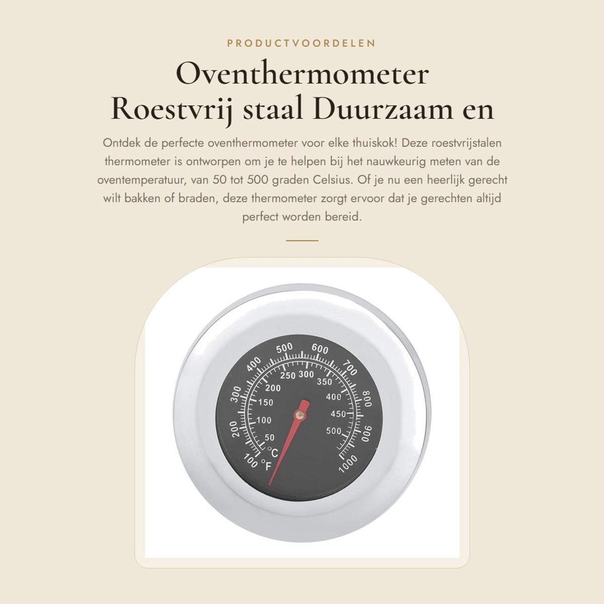 Dailygoods- Oven Thermometer Roestvrij Staal - Digitale Keukenthermometer - Temperatuurbereik 50-500 °C - Voor Vloeistof/Voedsel - Eenvoudig te Gebruiken - Hoogwaardige Kwaliteit - Keuken Thermometer