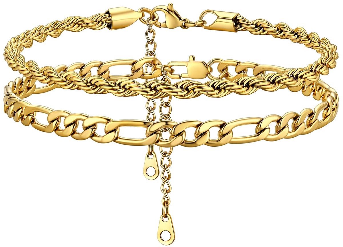 Dailygoods- Enkelketting 3 stuks - Verstelbaar - Zilver/Goud - Sieraden - Enkelbandje - Cadeau voor dames/kinderen