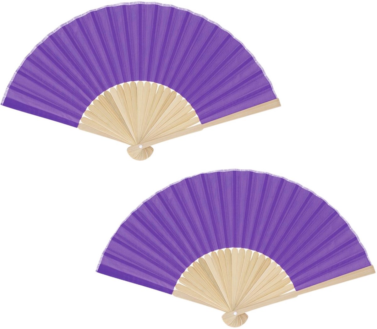 Bellatio Design Spaanse handwaaier - 2x - paars - bamboe/papier - 38 x 21 cm - spaanse waaier - festival waaier