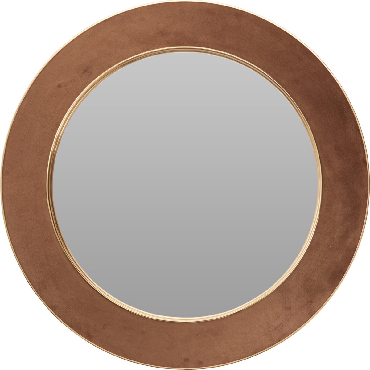H&S Collection Spiegel Algarve - bruin - rond - vilt/staal - D60 cm - wandspiegel