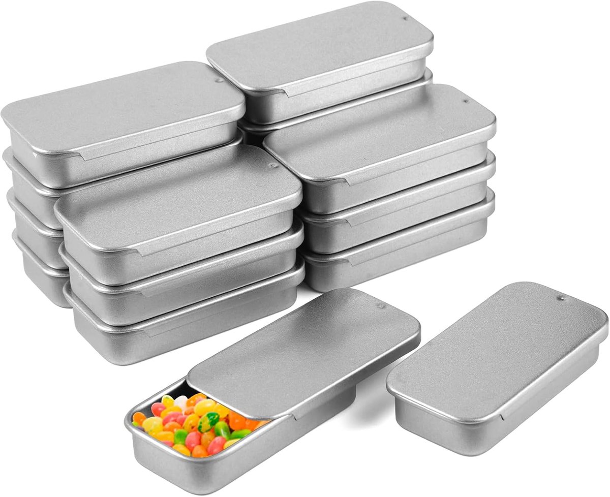 16 Stuks Metalen Doos met Schuifdeksel, Rechthoekige Scharnierende Blikken | Metal Tin Box, Eendelige Mini-ijzeren Doos, Zilver Draagbare Tin Box, Slide Top Containers voor Ambachten, Snoep, Pillen