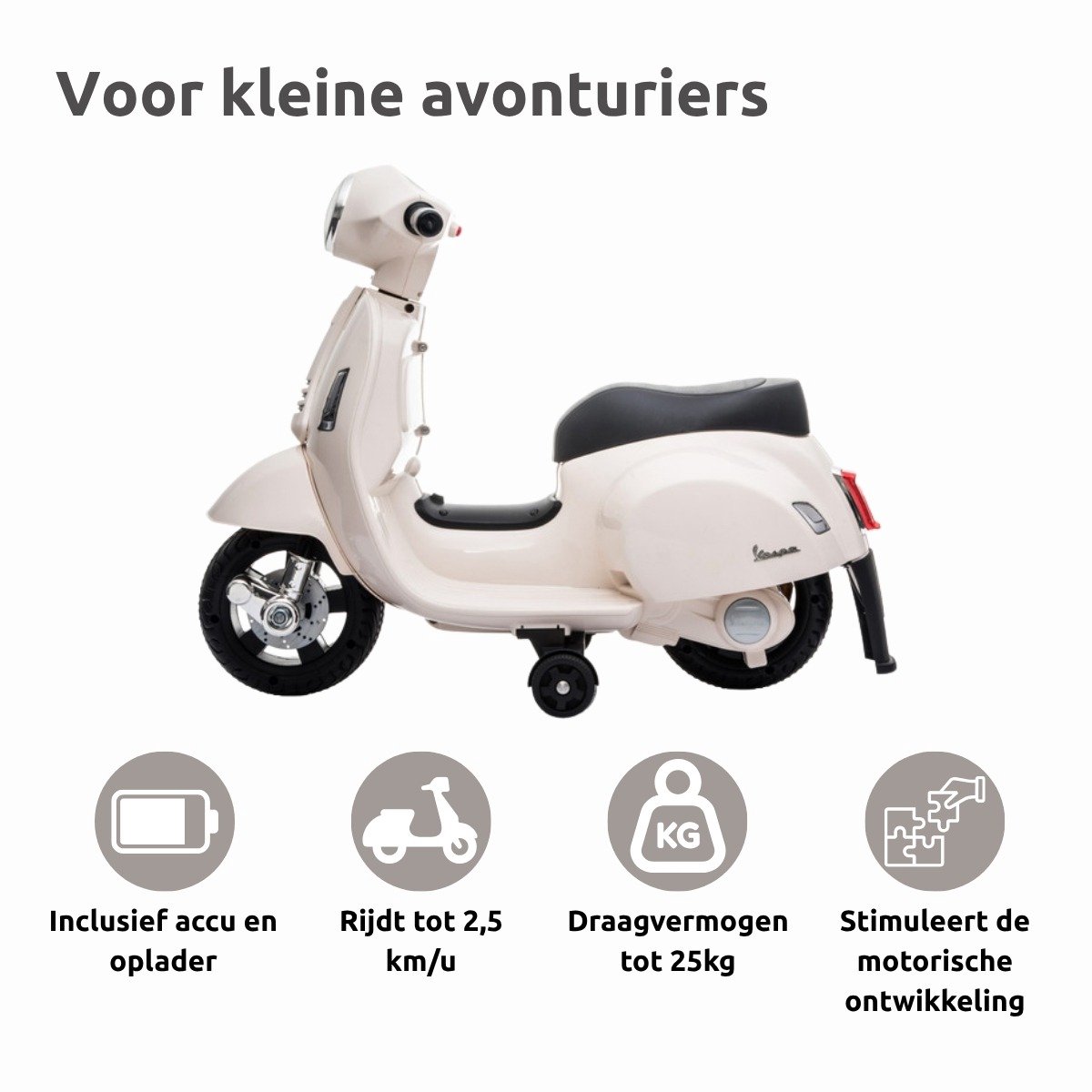 Eco Toys - Elektrische Vespa Scooter - Wit - Met LED-Koplamp, Claxon & Oplaadbare Batterij - Vanaf 1,5 Jaar - Max. 25 kg – foto 3