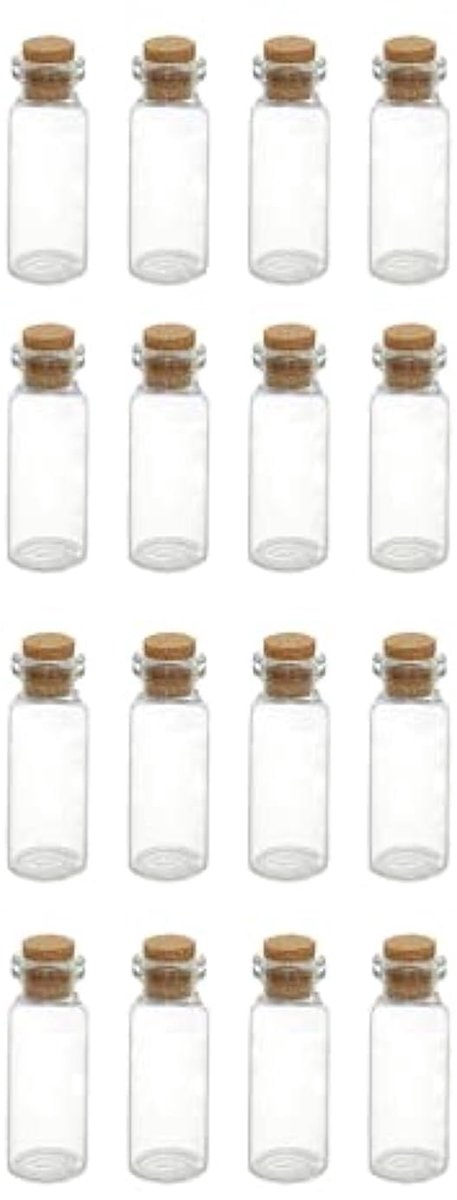 16 stuks Mini Glazen Flesjes Potjes, Bead Containers,Kleine Glazen Potjes Met Kurk,set mini glazen flesjes, cadeauglazen set, voor Snoep, Kruiden, Parels