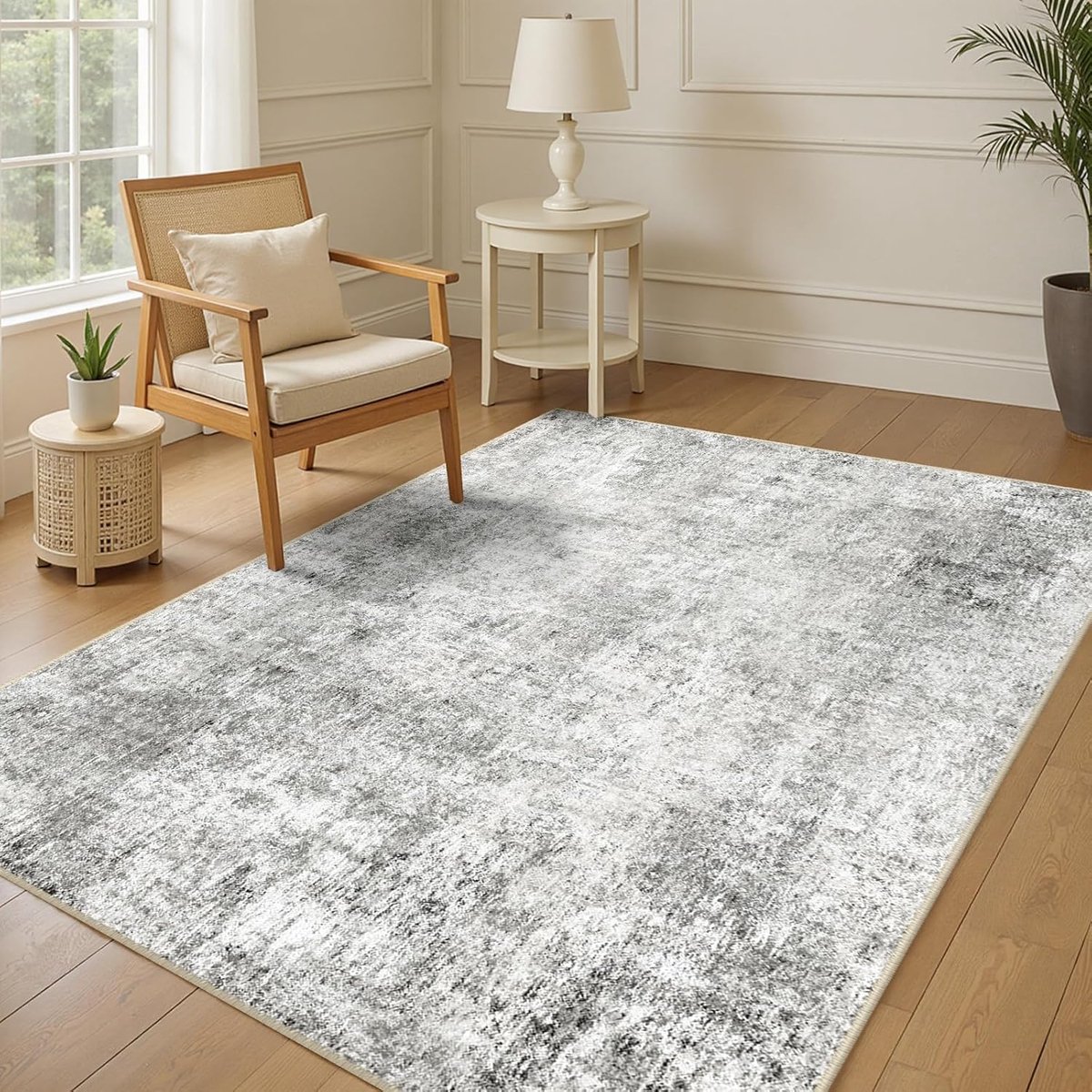 Machinewasbare Tapijten 120x180 cm Moderne Abstracte Vloerkleed Laagpolig Antislip Tapijt met Print Patroon voor Woonkamer Slaapkamer Huiskontoor Binnenhuis Grijs/Wit