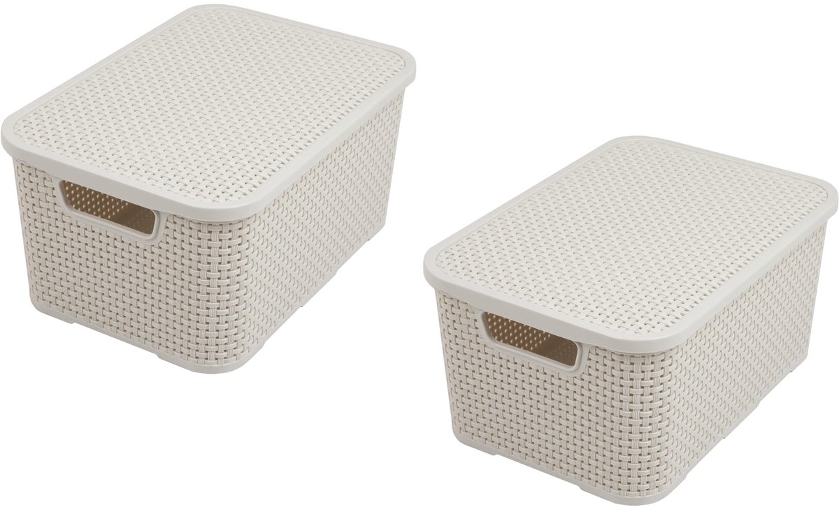 Home Essential Deksel mand in rotan design, 2-delige set, maat M 10 l, kunststof PP, crème, 10 l