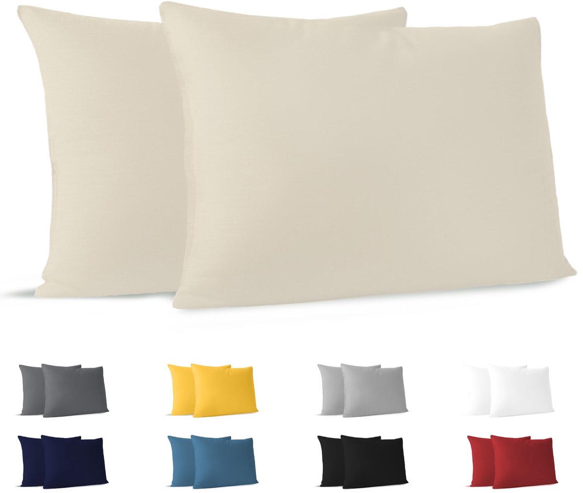 Kussensloop (Set van 2) – Beige Katoen - Voor Kussens 50 x 70 cm - 100% Jersey Katoen - Beddengoed Dubbel Bed Kussensloop - Kussenbeschermer - Bestendig en Hypoallergeen
