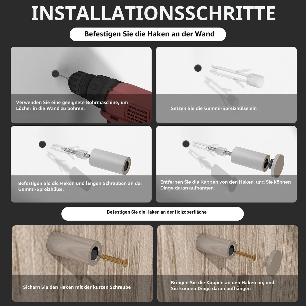 Roestvrij stalen haken SUS304 wandhaken zilveren kapstokhaken Heavy Duty met boordoekhaak voor muur, badkamer, keuken, slaapkamer, 4 stuks