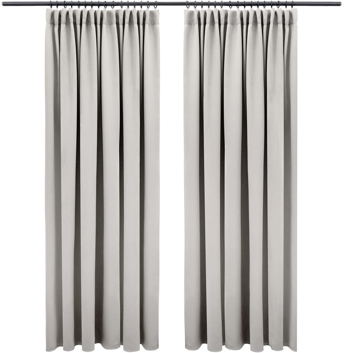 verduisteringsgordijnen met plooiband - 175 x 140 cm set van 2 - OEKO-TEX gecertificeerde verduisterende gordijnen - Verduisteringsgordijn - Grijs