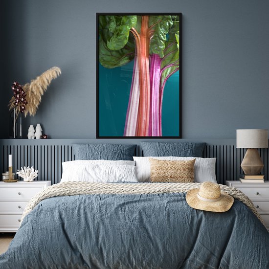 Cadre photo avec affiche - Rhubarbe colorée sur fond bleu - 80x120 cm - Cadre pour affiche