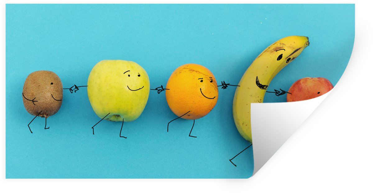 Muurstickers - Sticker Folie - Smiley - Fruit - Blauw - 120x60 cm - Plakfolie - Muursticke