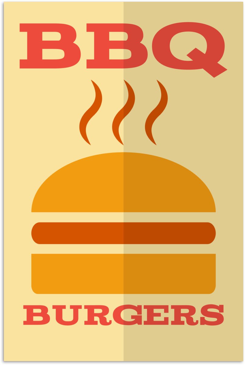Poster 60x90 cm - Barbecue illustratie met een burger - Posters - Kamer decoratie - Wandde