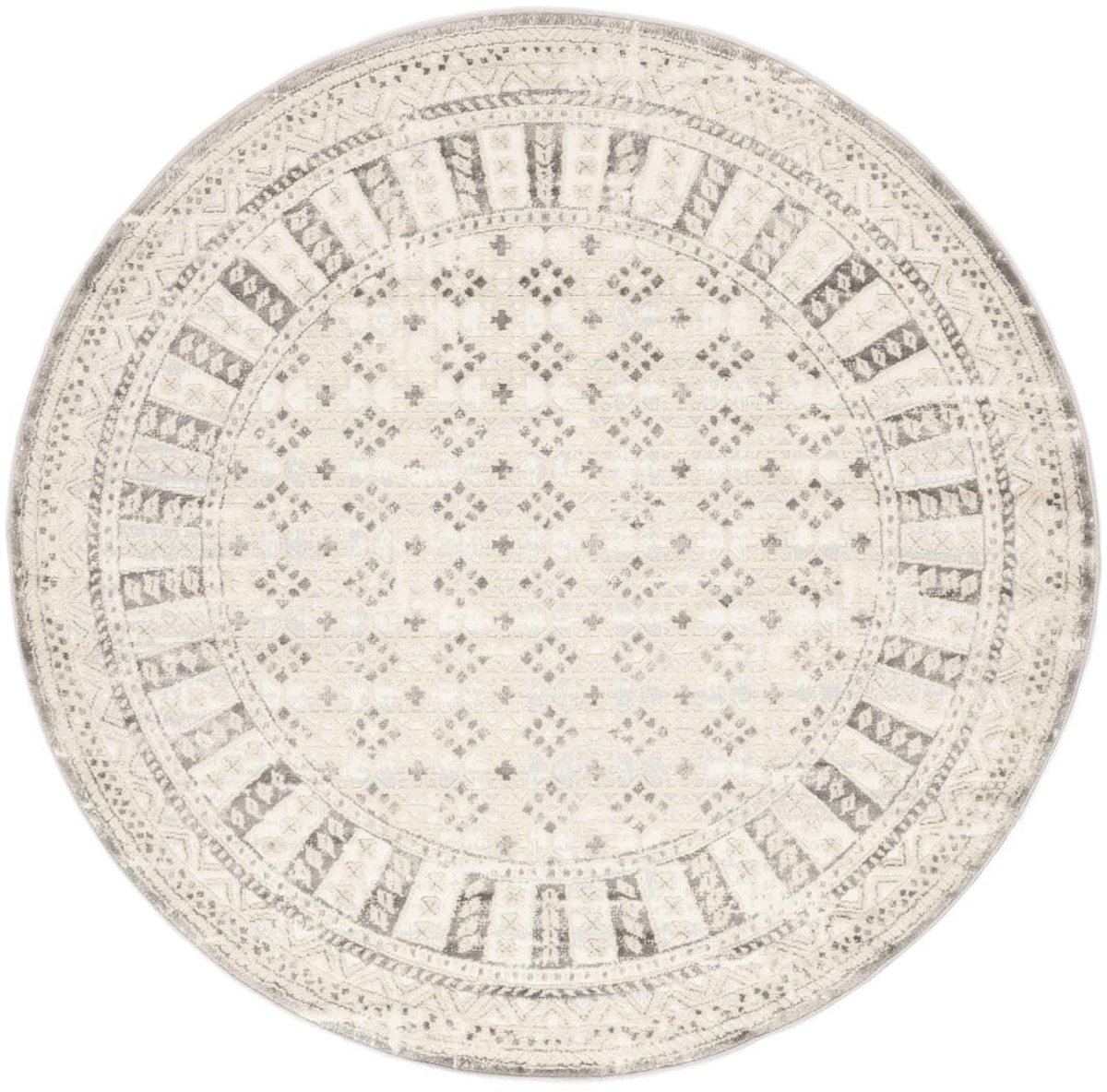 Vloerkleed, Moderne, Ø 200 cm, Rond, Middelpolig, Woonkamer, Slaapkamer, Alleen chemisch reinigen, oeko_tex_100, Beige/Greige